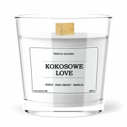 Świeca Zapachowa Sojowa KOKOSOWE LOVE (Kokos, Białe Kwiaty, Wanilia) 200 ml - Vitafarm